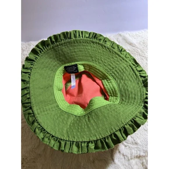 Strawberry Bucket Sun Hat Pink Green Ruffle Excellent Cute Feminine Girly - Picture 3 of 6
